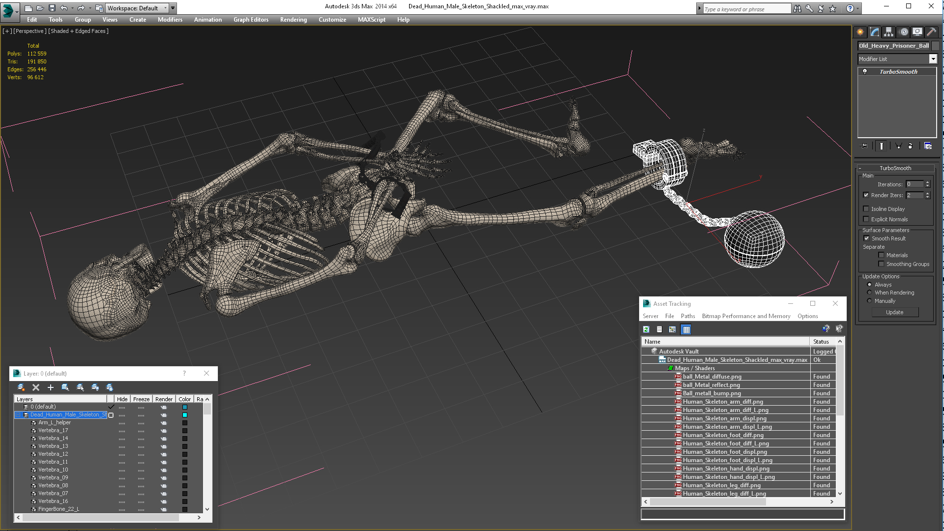 3D Dead Human Male Skeleton Shackled model