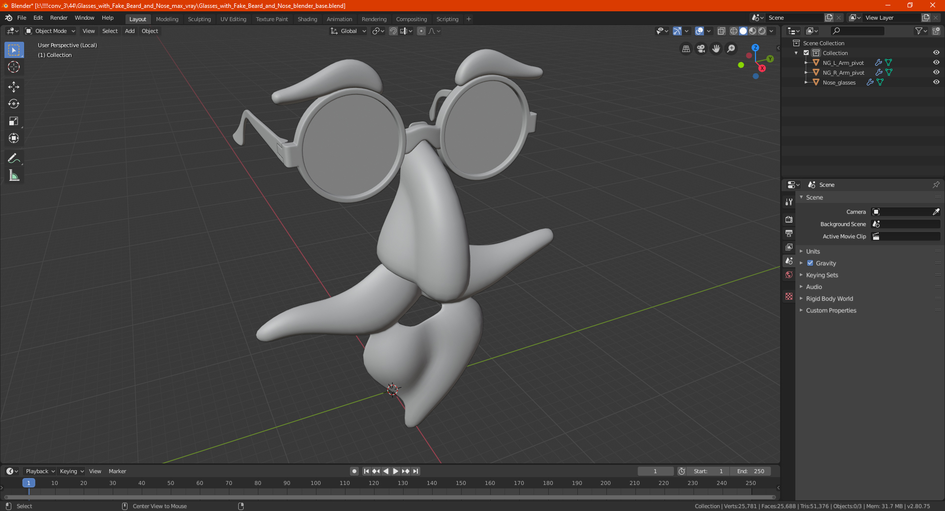 Glasses with Fake Beard and Nose 3D