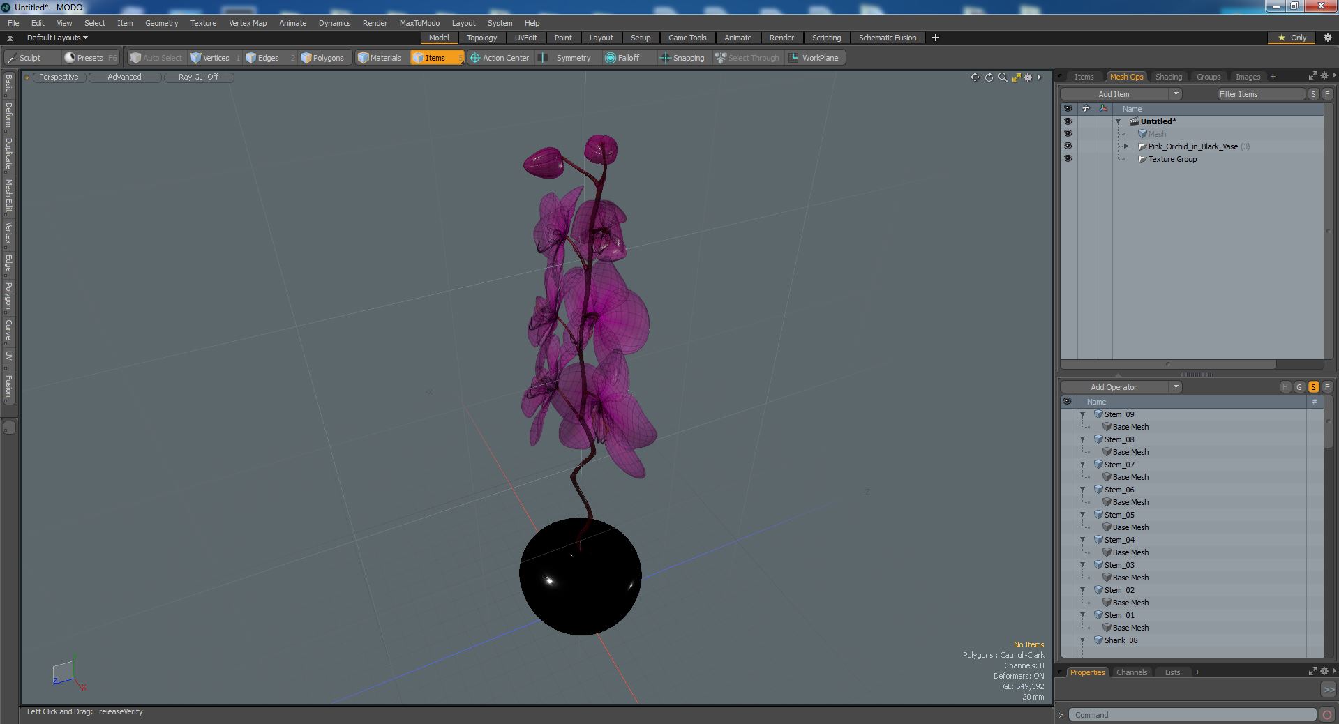 3D model Pink Orchid in Black Vase