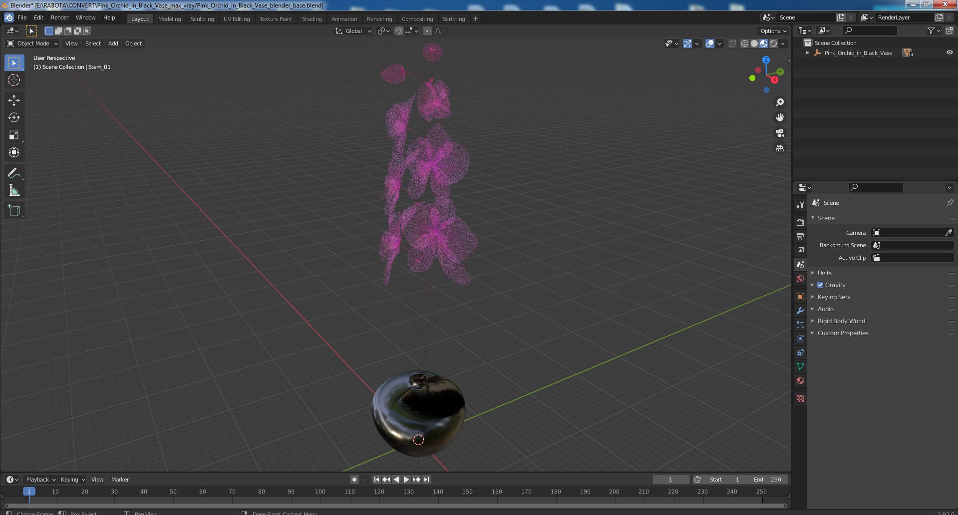 3D model Pink Orchid in Black Vase