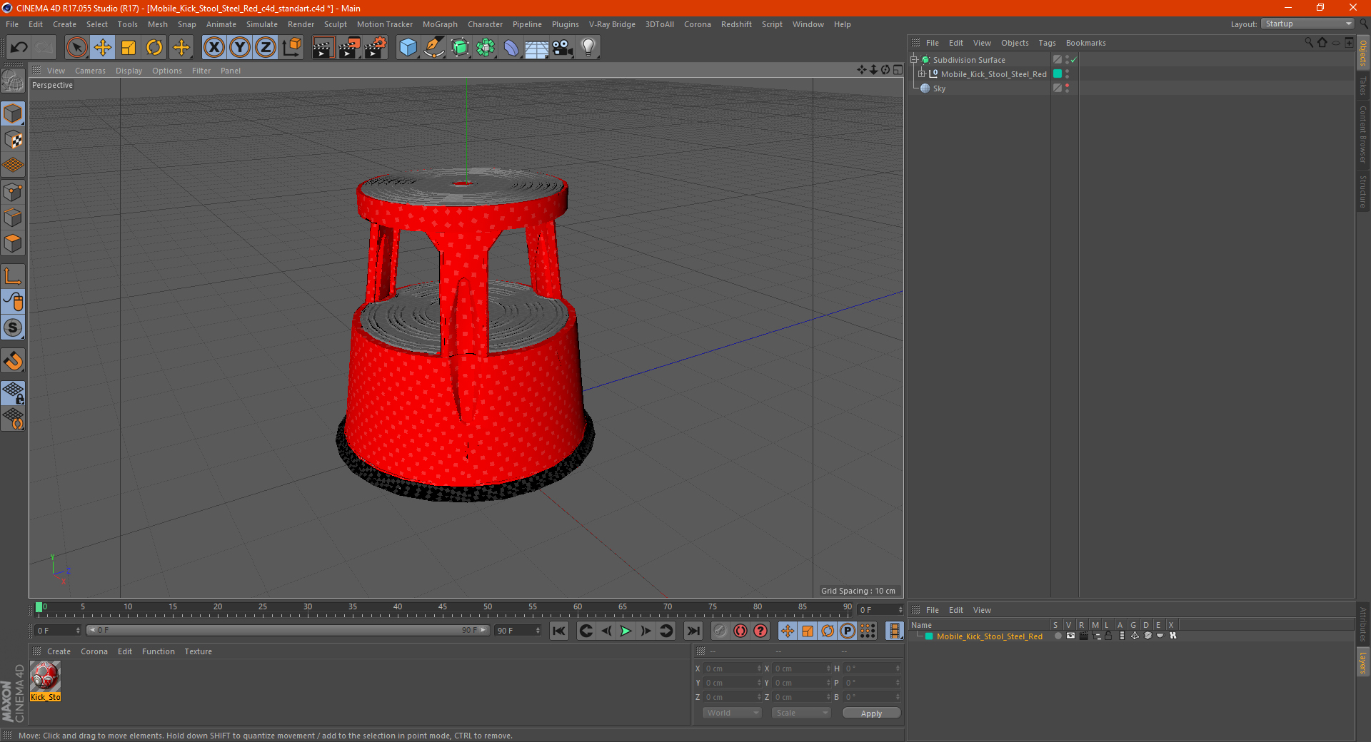 Mobile Kick Stool Steel Red 3D