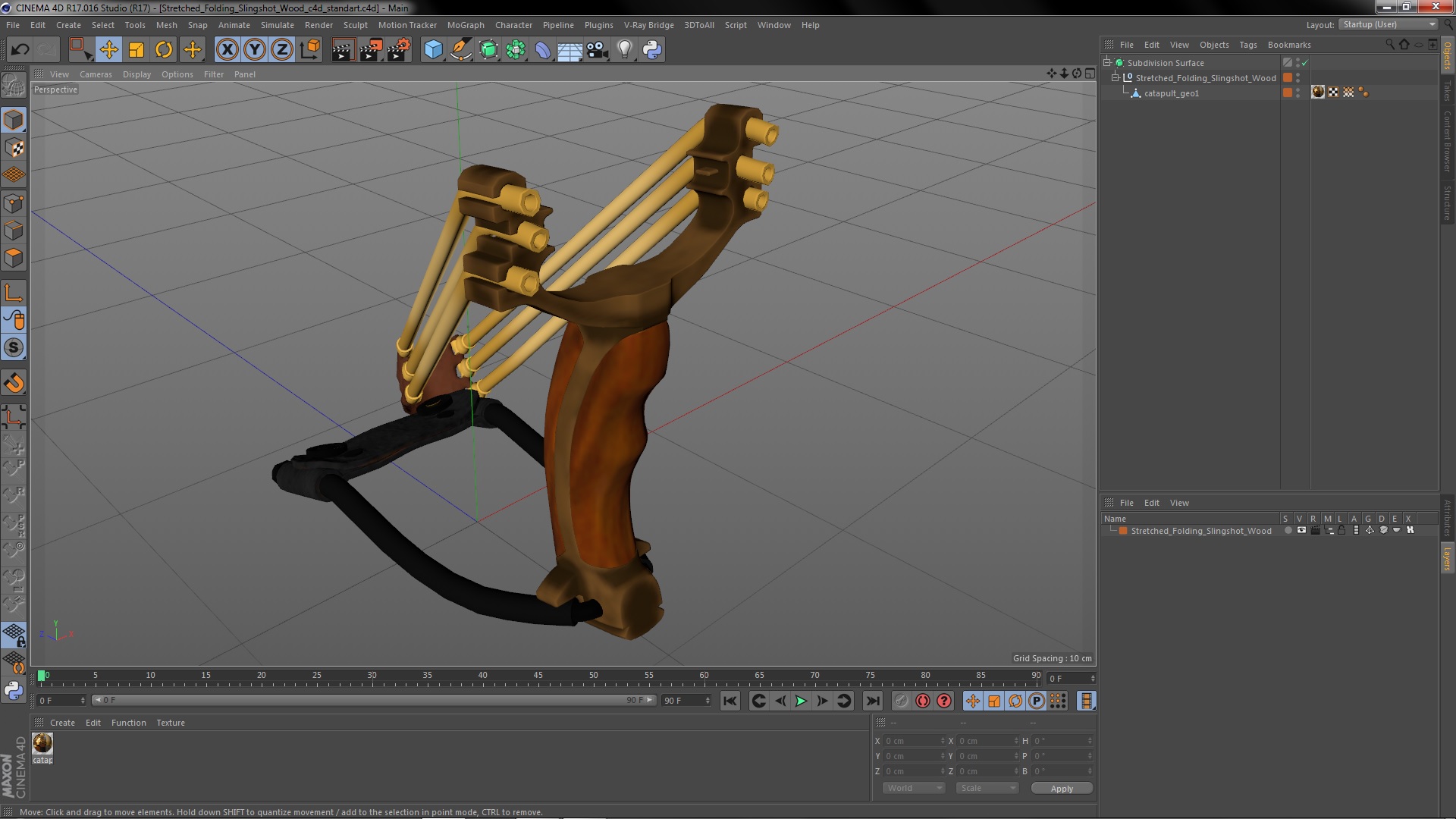 Stretched Folding Slingshot Wood 3D