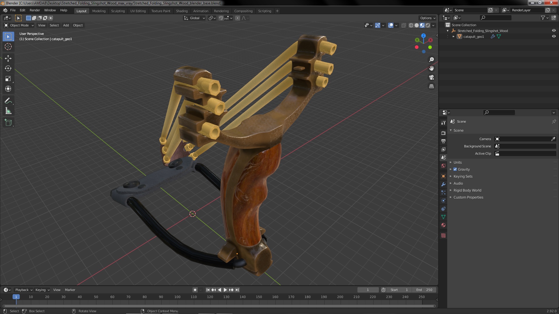 Stretched Folding Slingshot Wood 3D