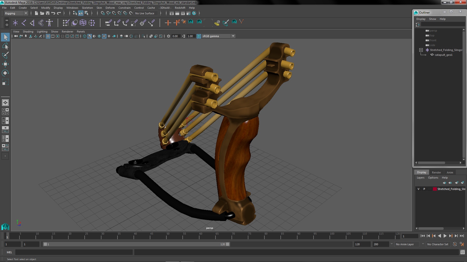 Stretched Folding Slingshot Wood 3D