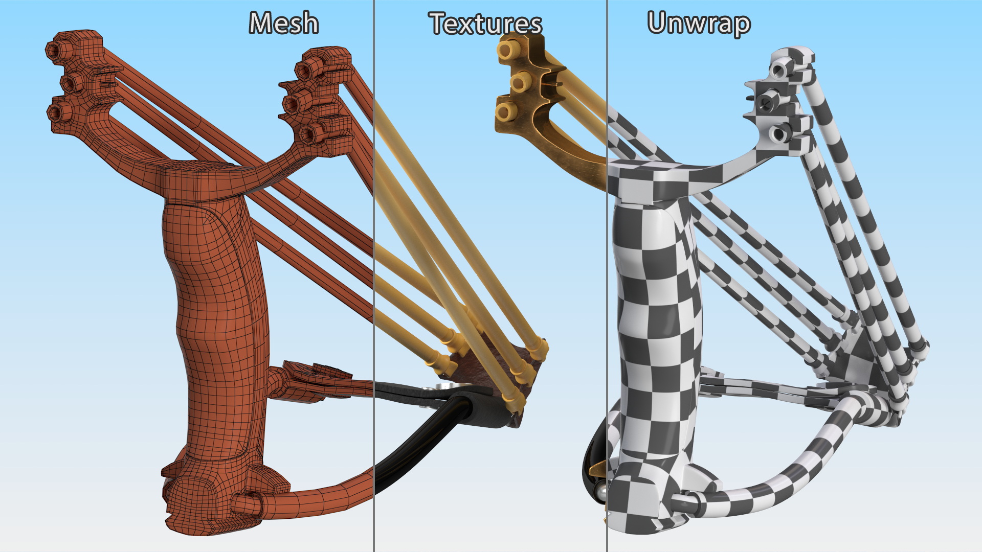 Stretched Folding Slingshot Wood 3D