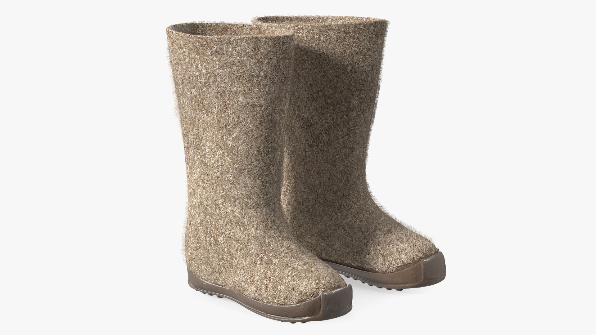 Warm Rustic Felt Boots With Rubber Soles Fur 3D model