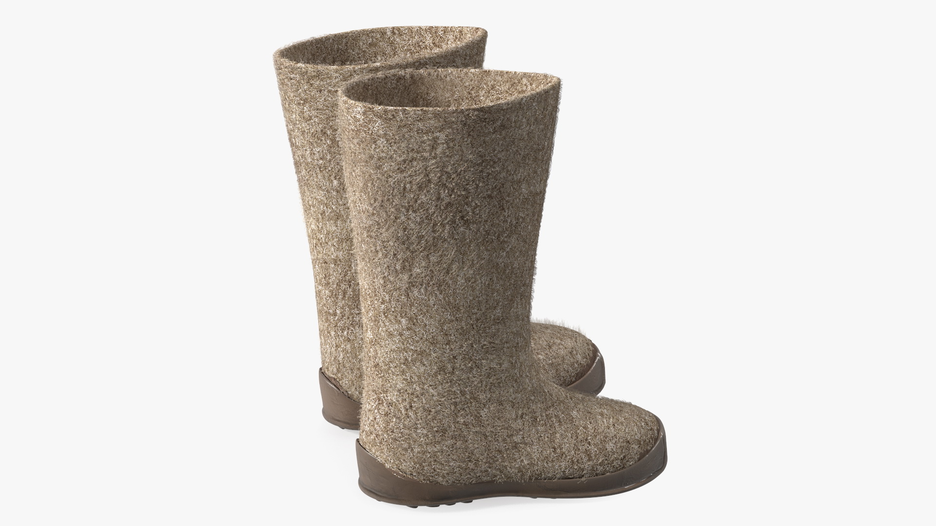 Warm Rustic Felt Boots With Rubber Soles Fur 3D model