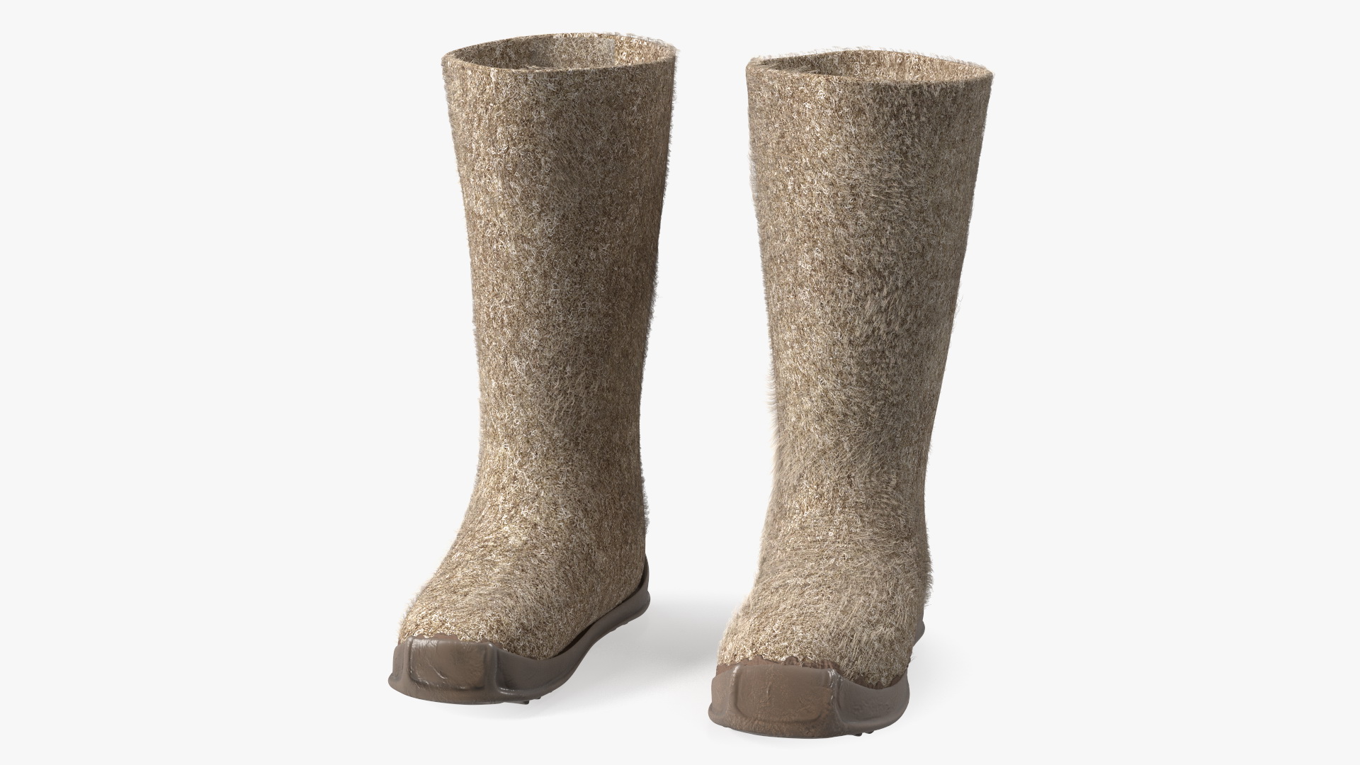 Warm Rustic Felt Boots With Rubber Soles Fur 3D model