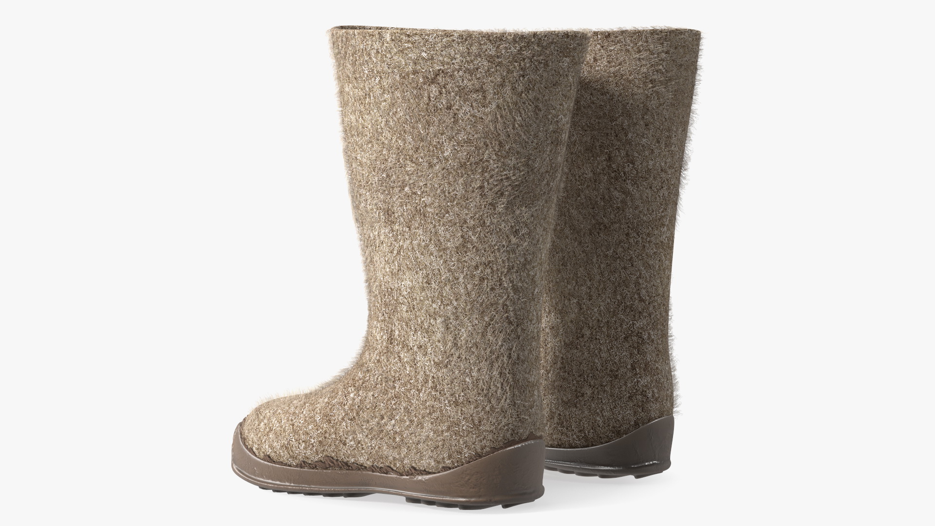 Warm Rustic Felt Boots With Rubber Soles Fur 3D model