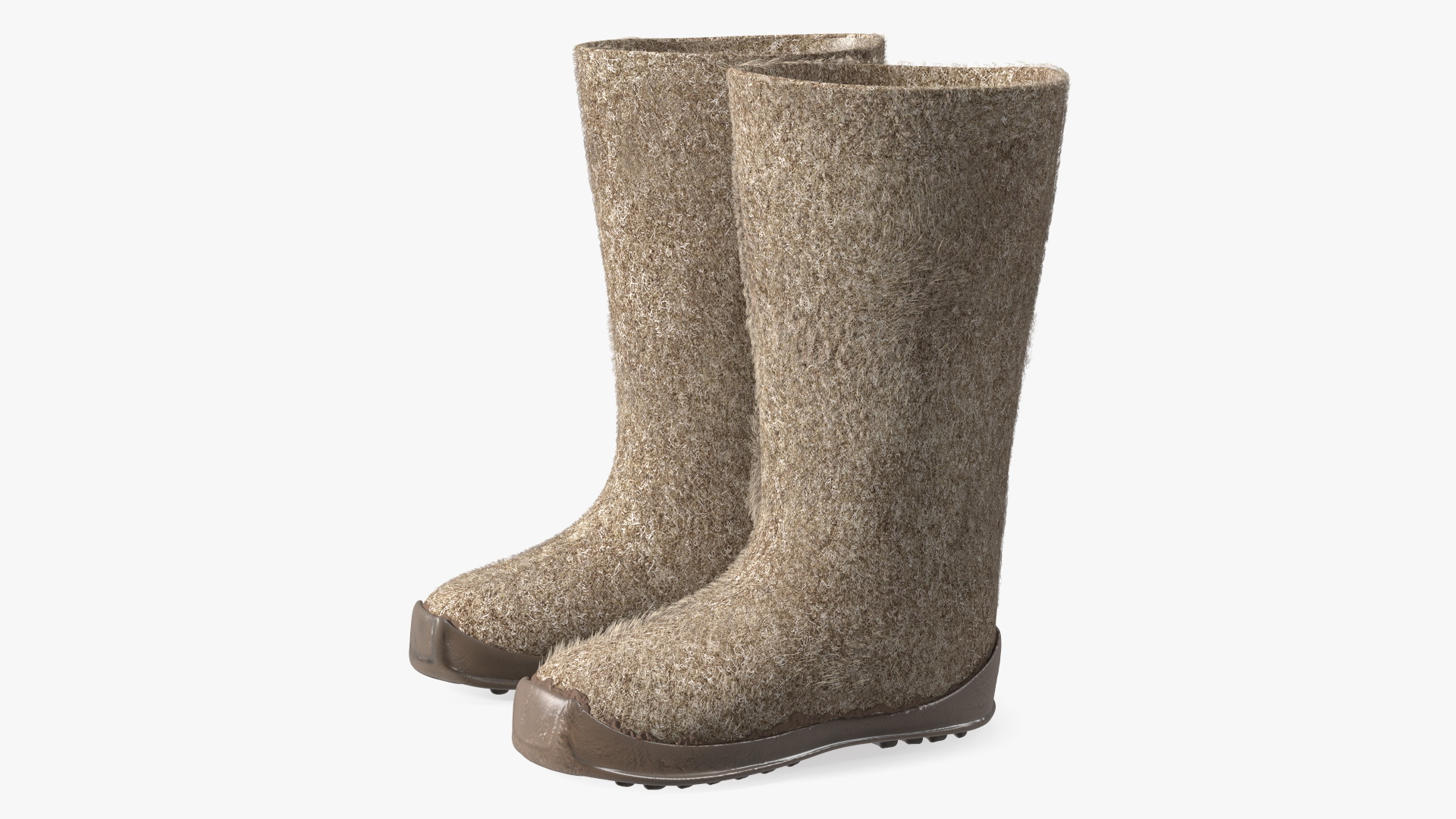 Warm Rustic Felt Boots With Rubber Soles Fur 3D model