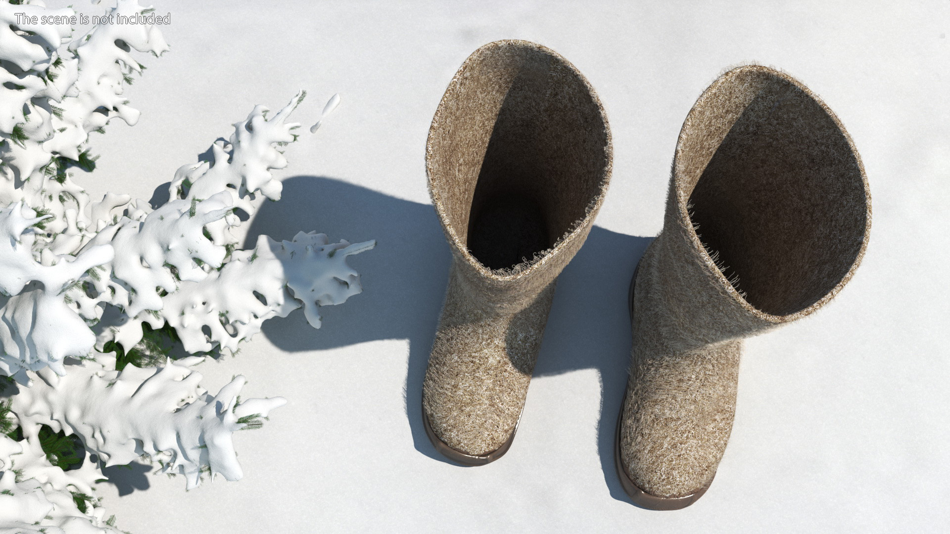 Warm Rustic Felt Boots With Rubber Soles Fur 3D model