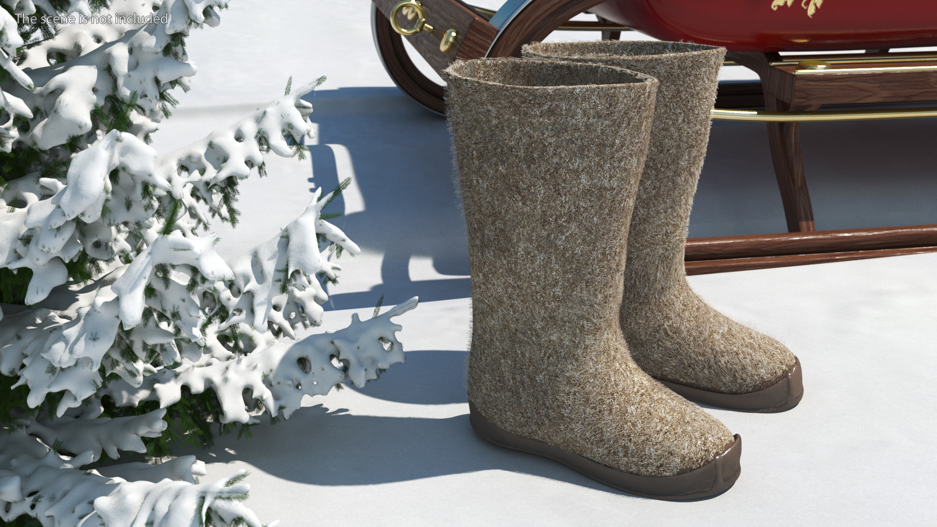 Warm Rustic Felt Boots With Rubber Soles Fur 3D model
