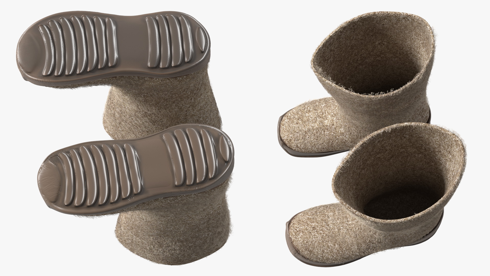 Warm Rustic Felt Boots With Rubber Soles Fur 3D model