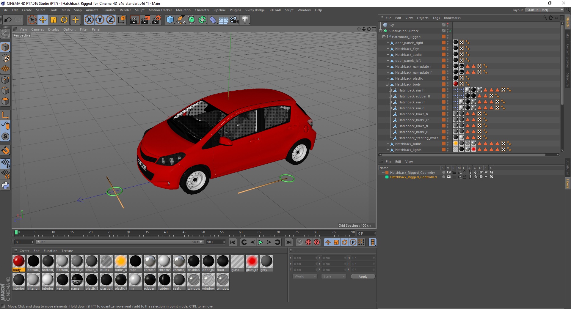 3D model Hatchback Rigged for Cinema 4D
