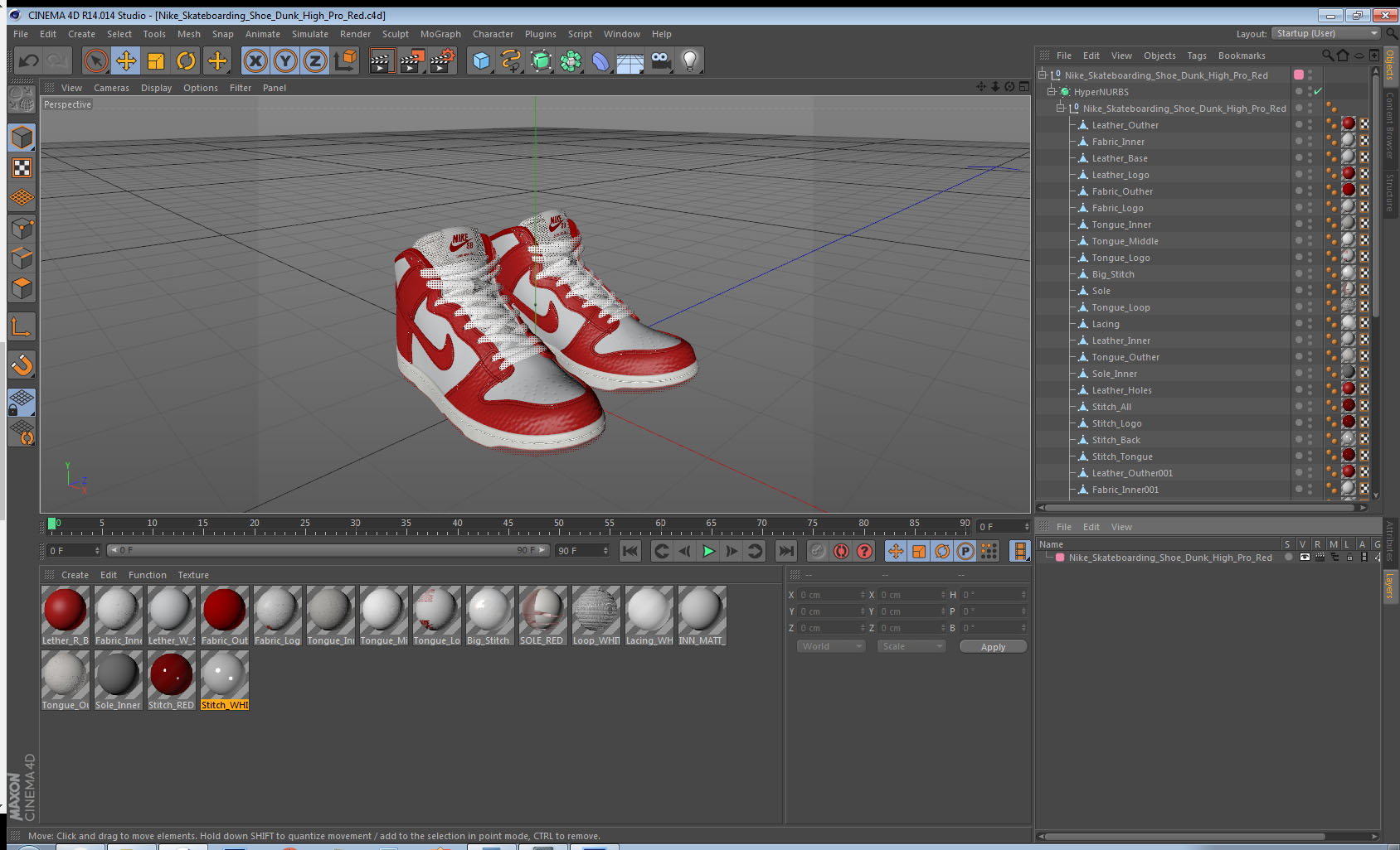 3D Nike Skateboarding Shoe Dunk High Pro Red