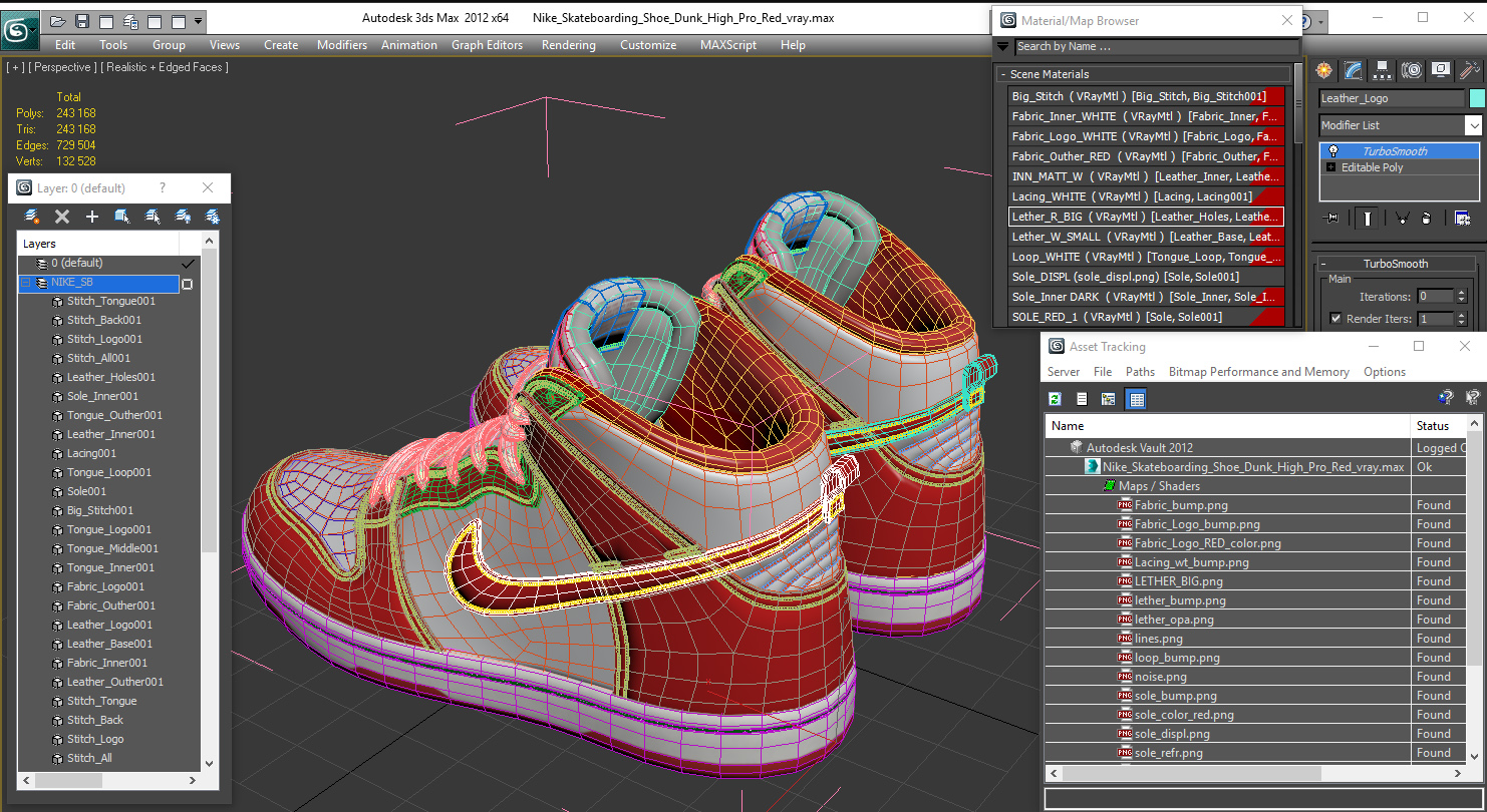 3D Nike Skateboarding Shoe Dunk High Pro Red
