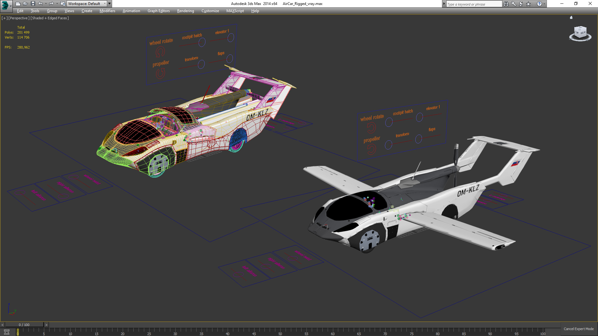AirCar Rigged for Maya 3D