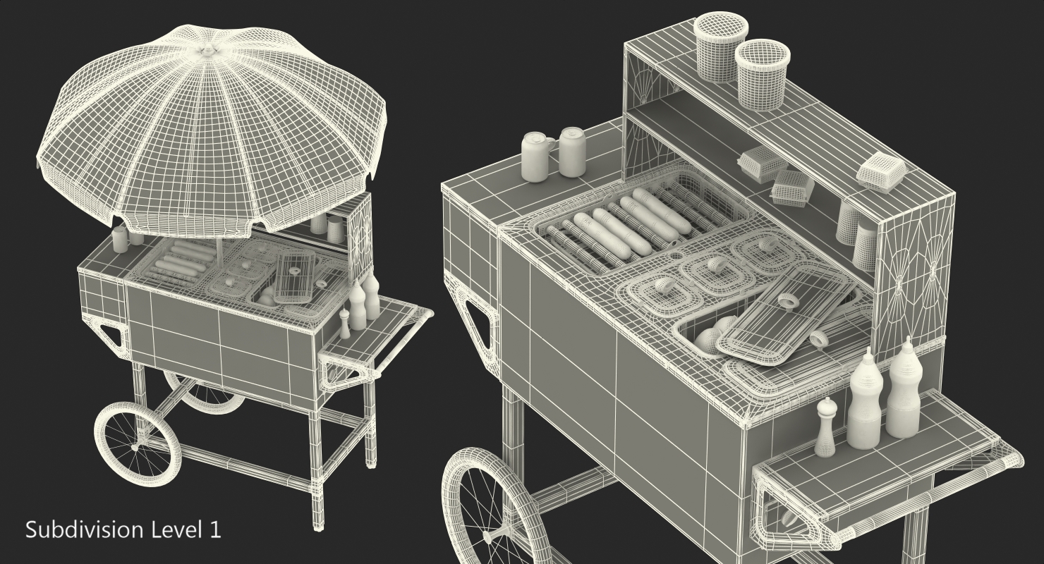 Hot Dog Cart with Food 3D
