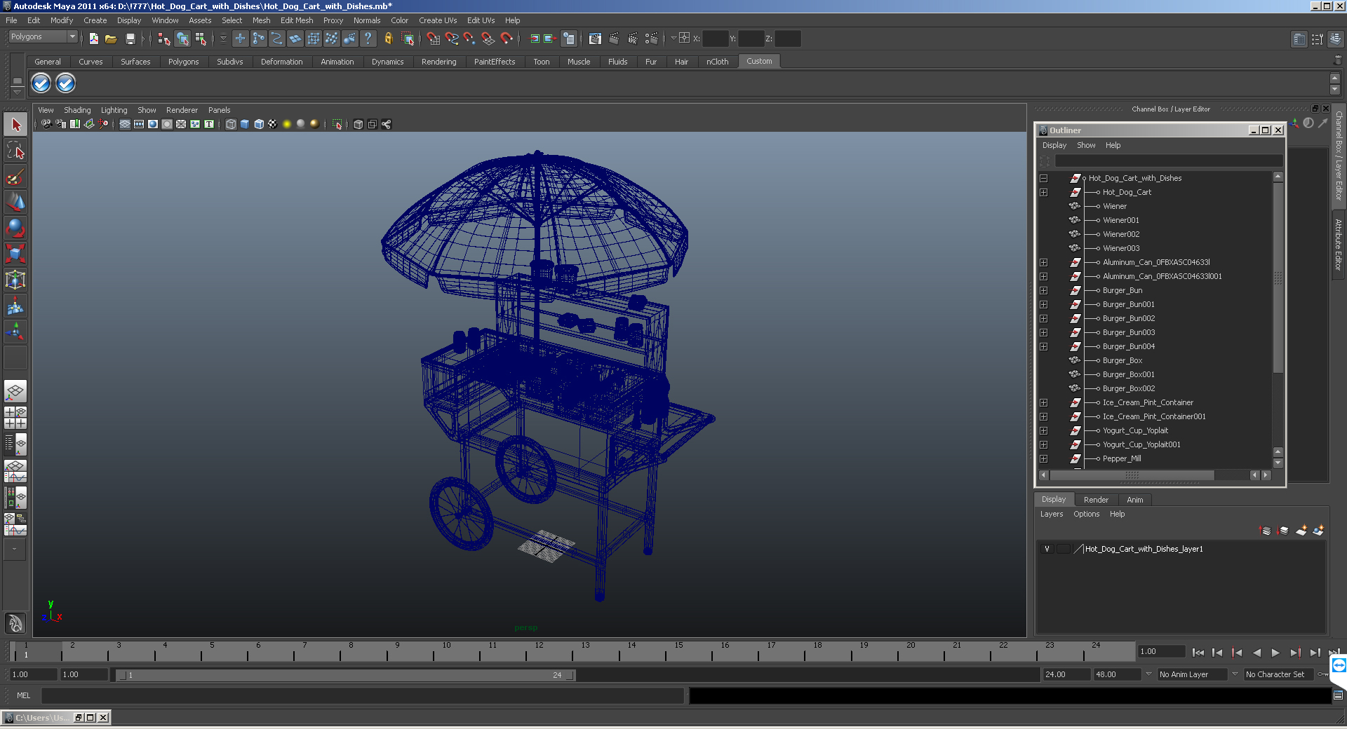 Hot Dog Cart with Food 3D