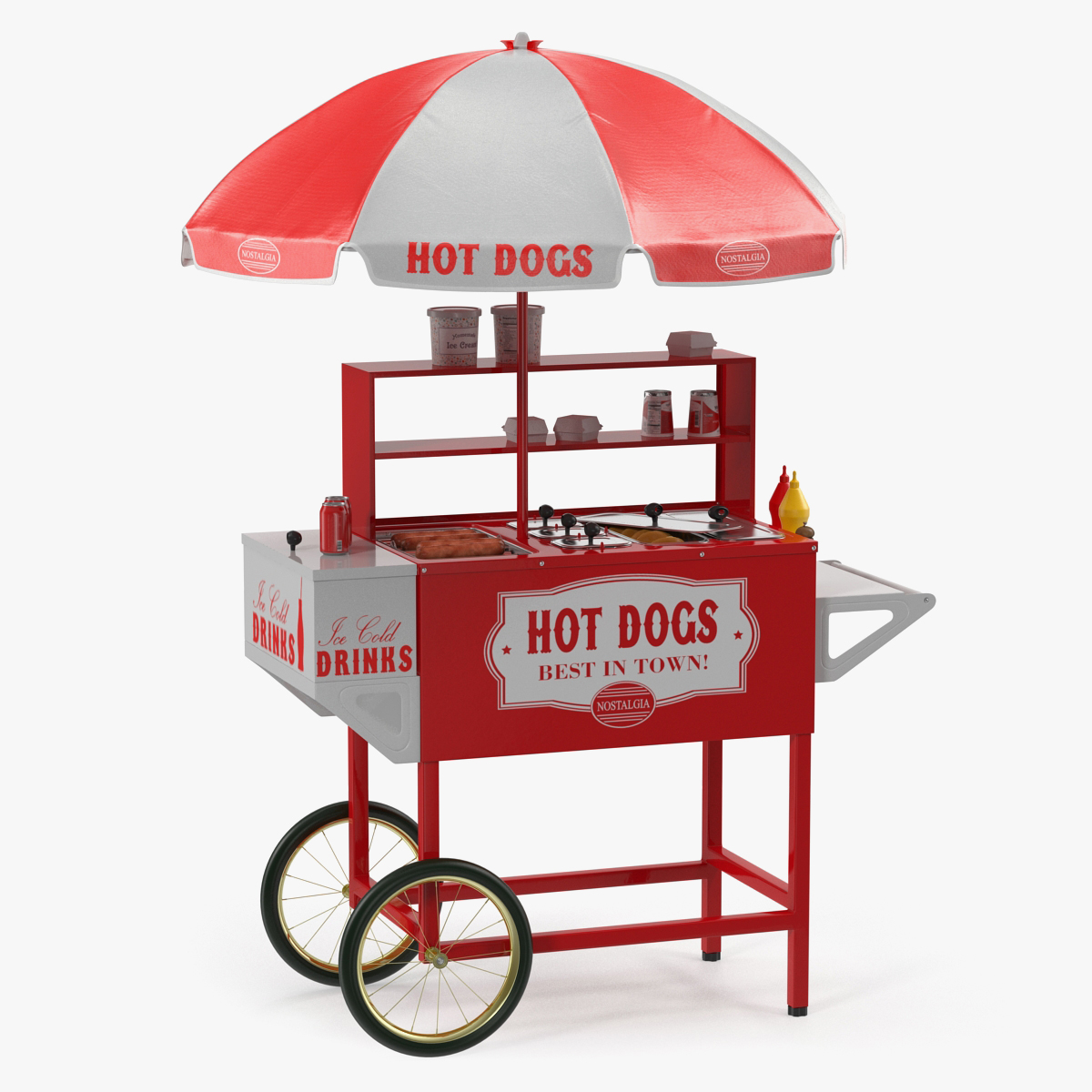 Hot Dog Cart with Food 3D Model