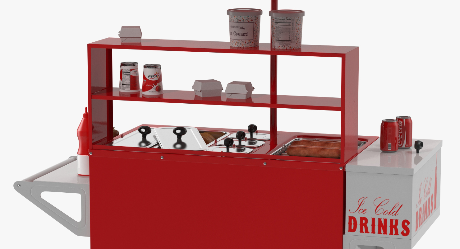 Hot Dog Cart with Food 3D