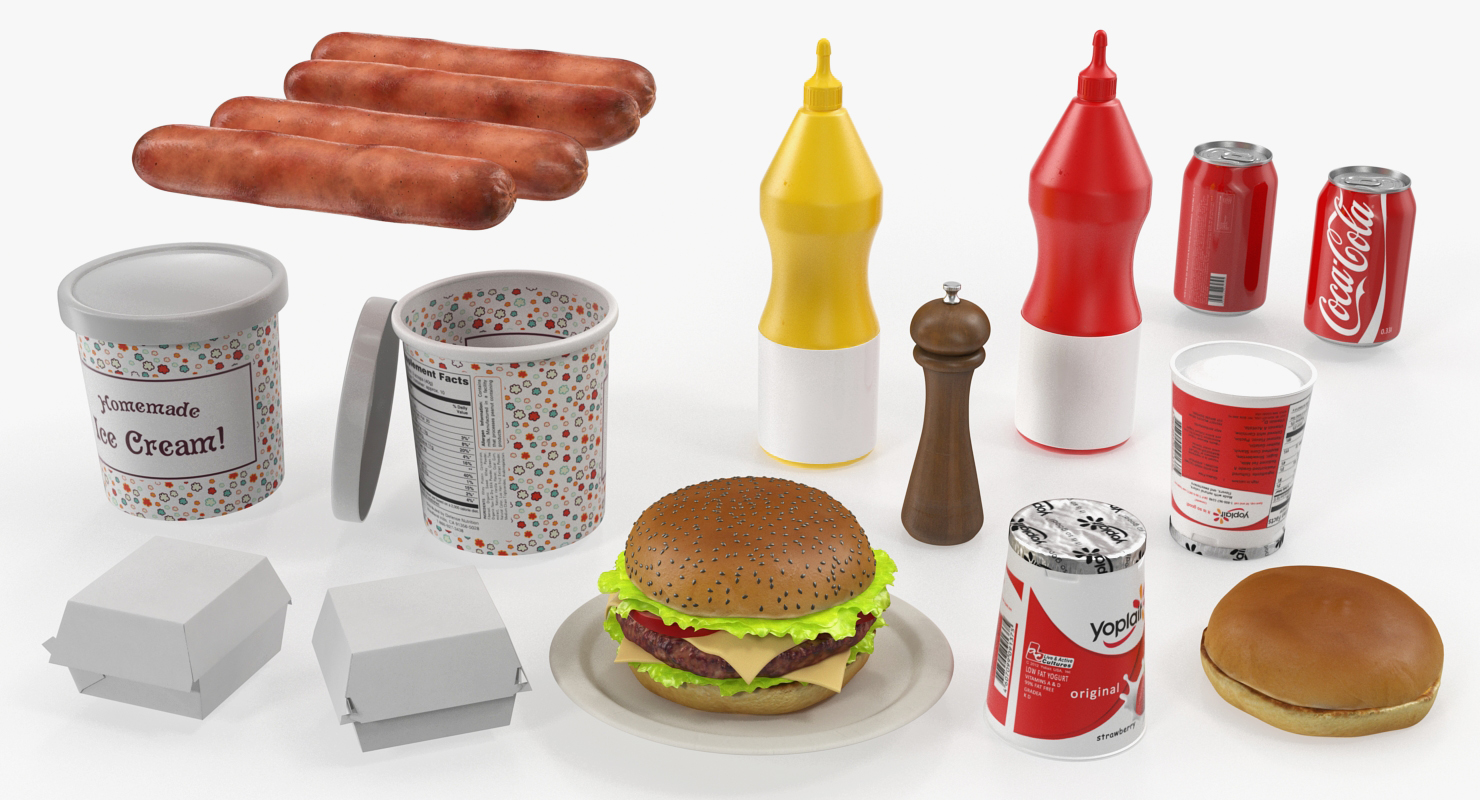 Hot Dog Cart with Food 3D