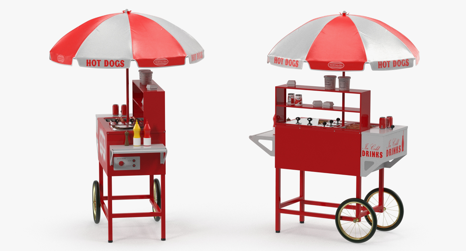 Hot Dog Cart with Food 3D