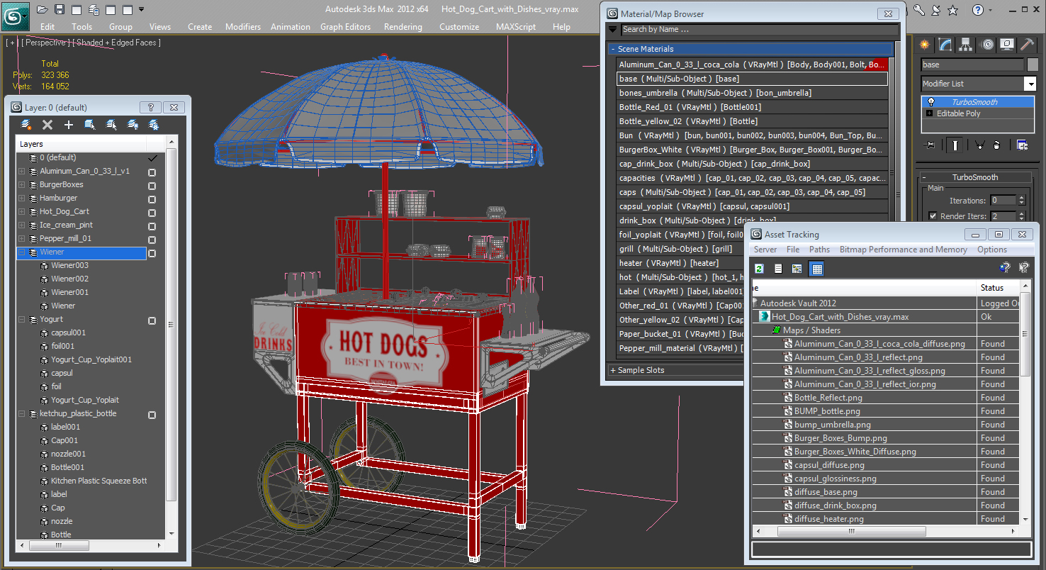 Hot Dog Cart with Food 3D