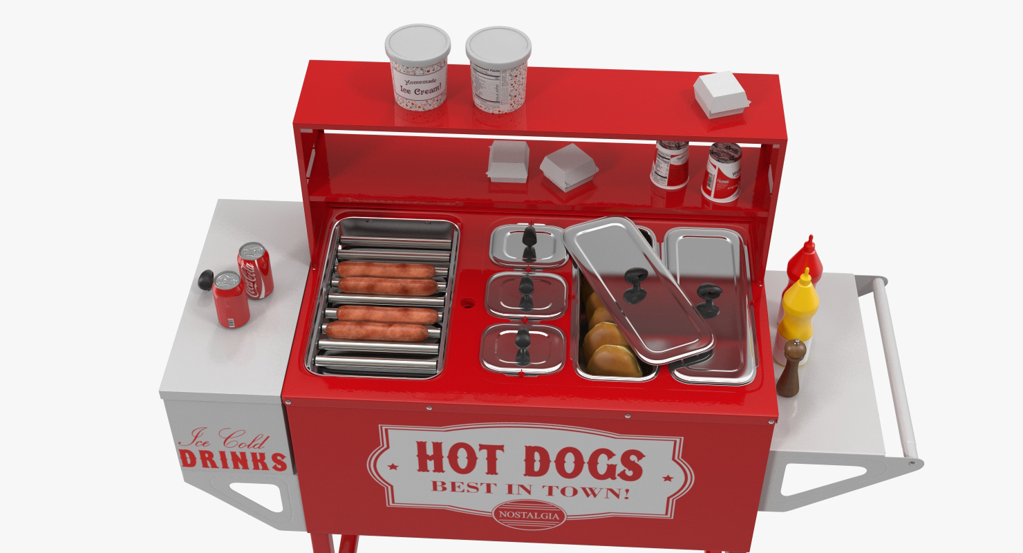 Hot Dog Cart with Food 3D