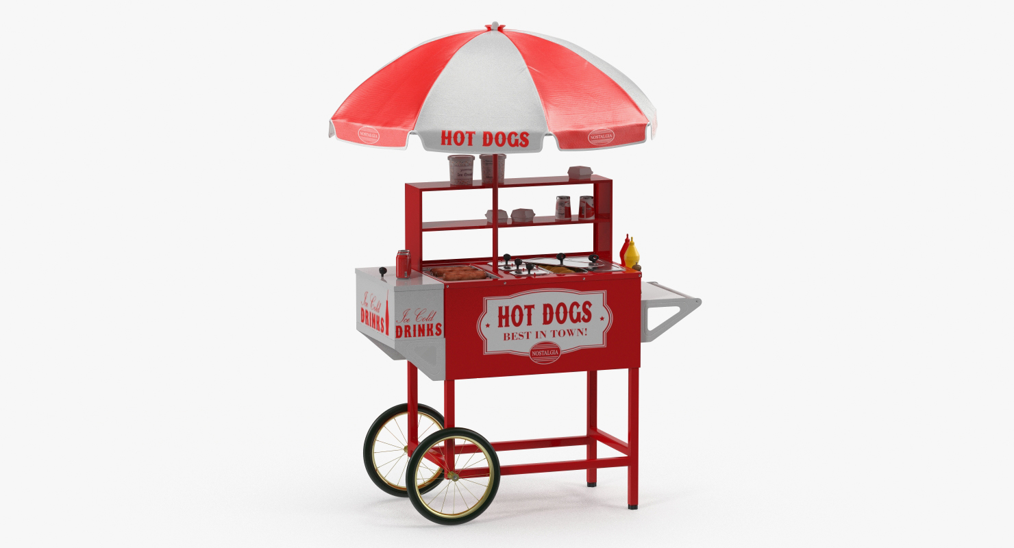 Hot Dog Cart with Food 3D