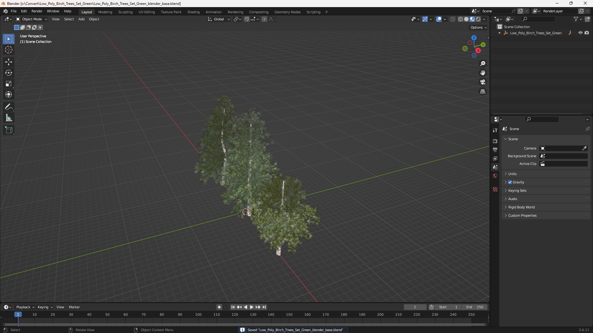Low Poly Birch Trees Set Green - view 10
