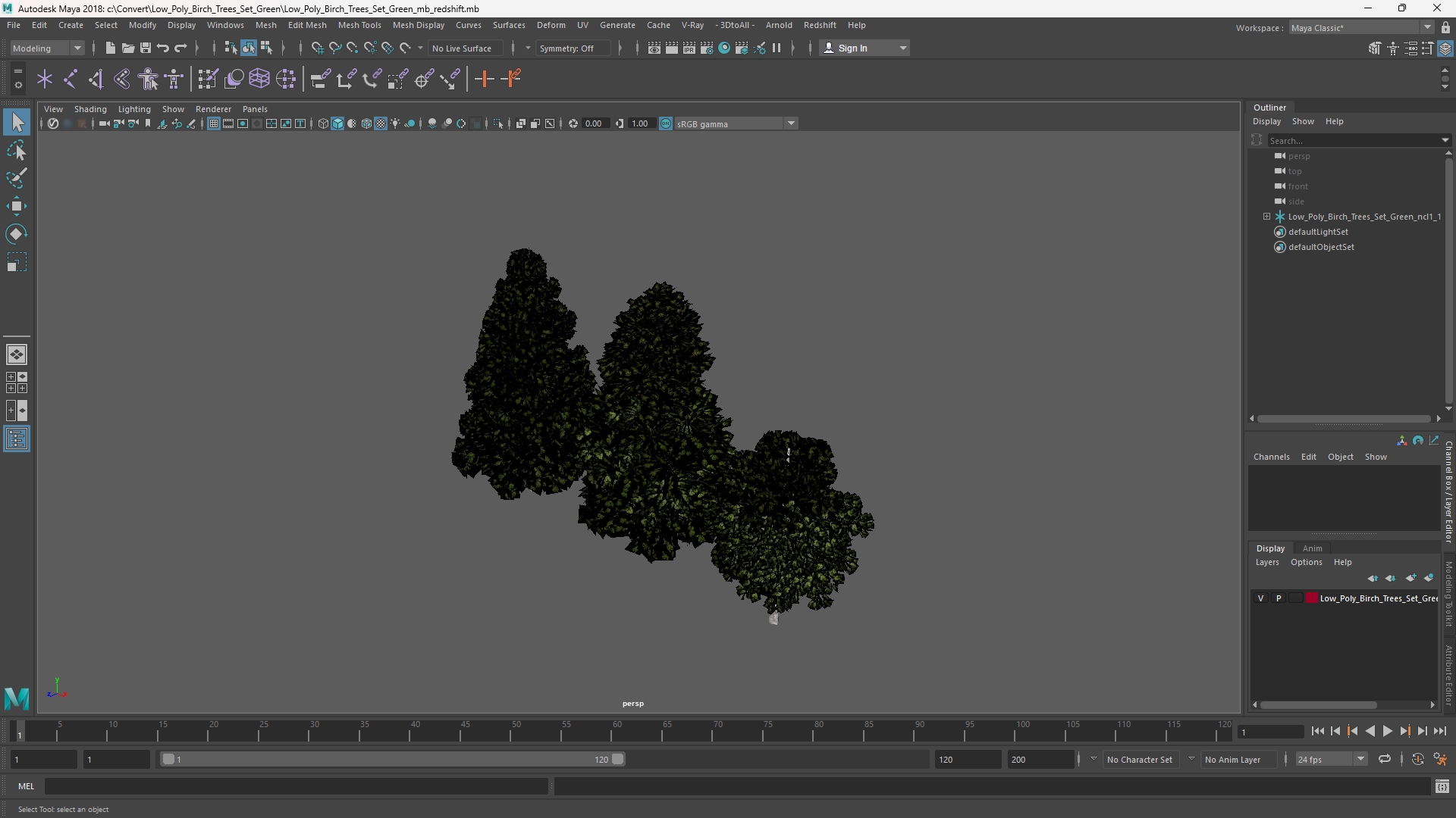 Low Poly Birch Trees Set Green - view 11