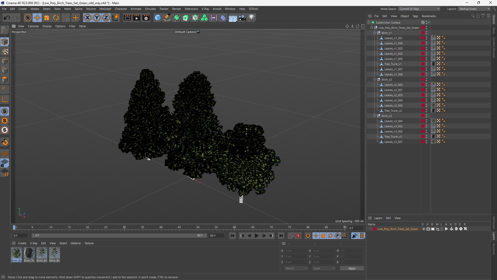 Low Poly Birch Trees Set Green - view 12