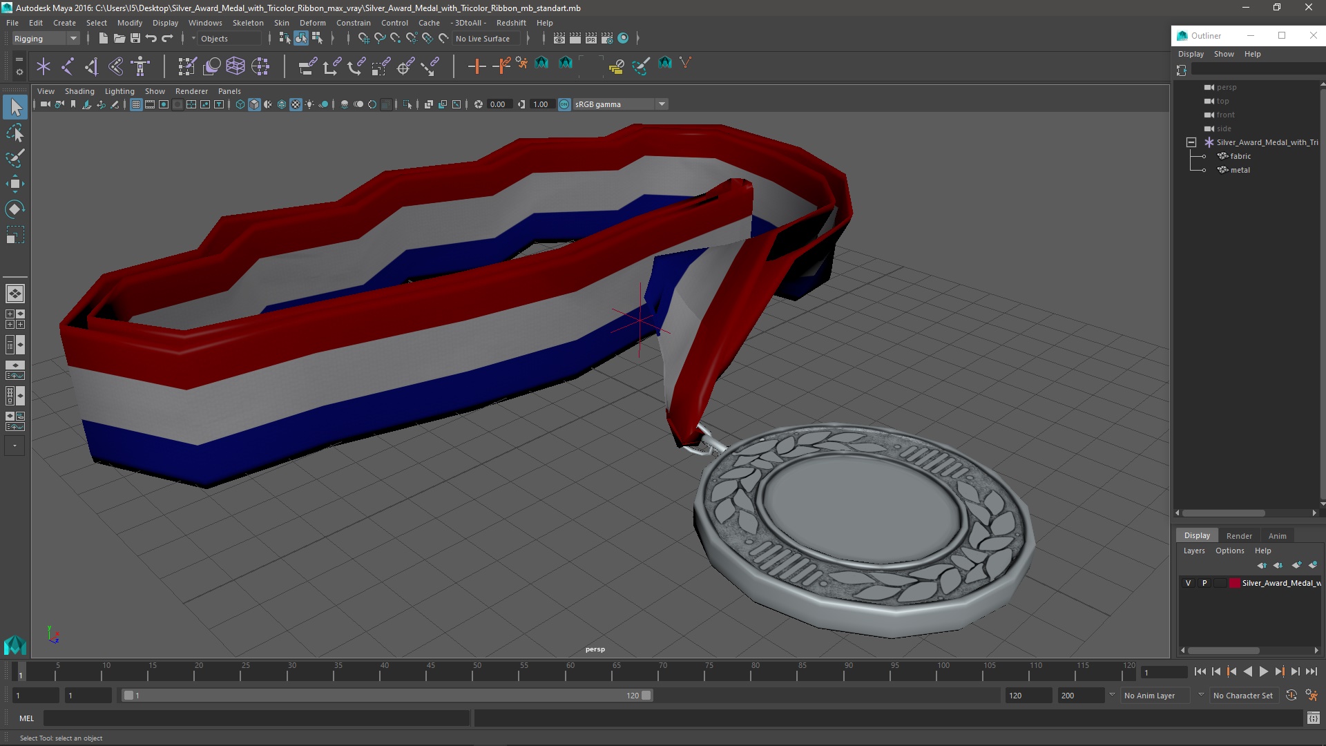 Silver Award Medal with Tricolor Ribbon 3D model