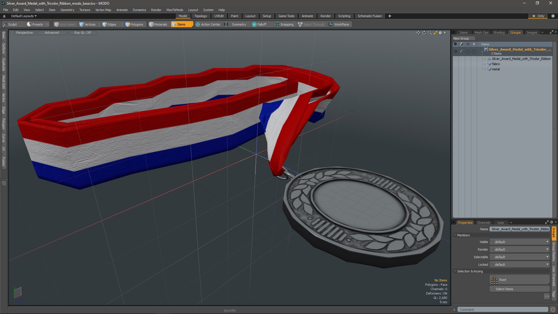 Silver Award Medal with Tricolor Ribbon 3D model