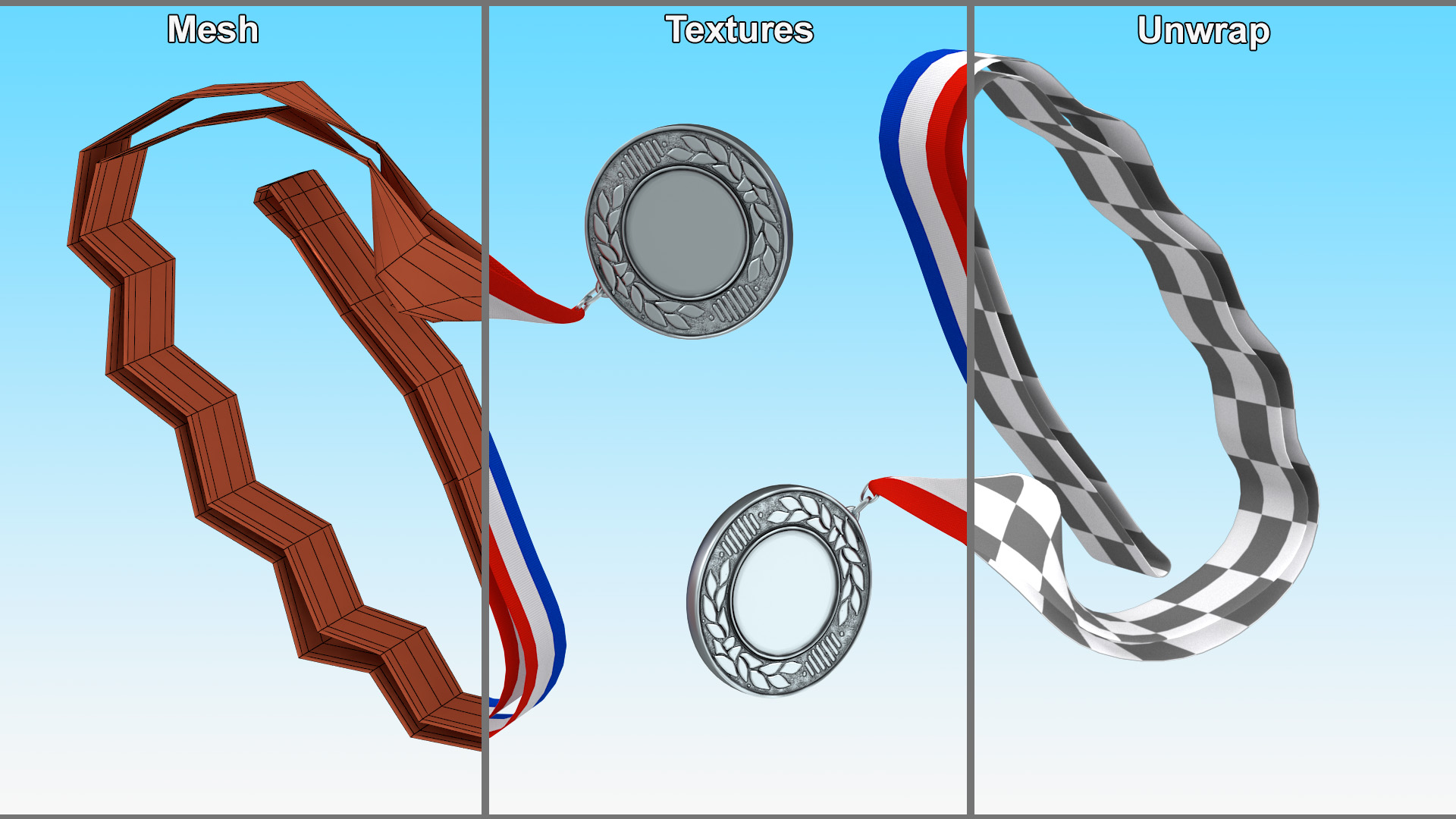 Silver Award Medal with Tricolor Ribbon 3D model