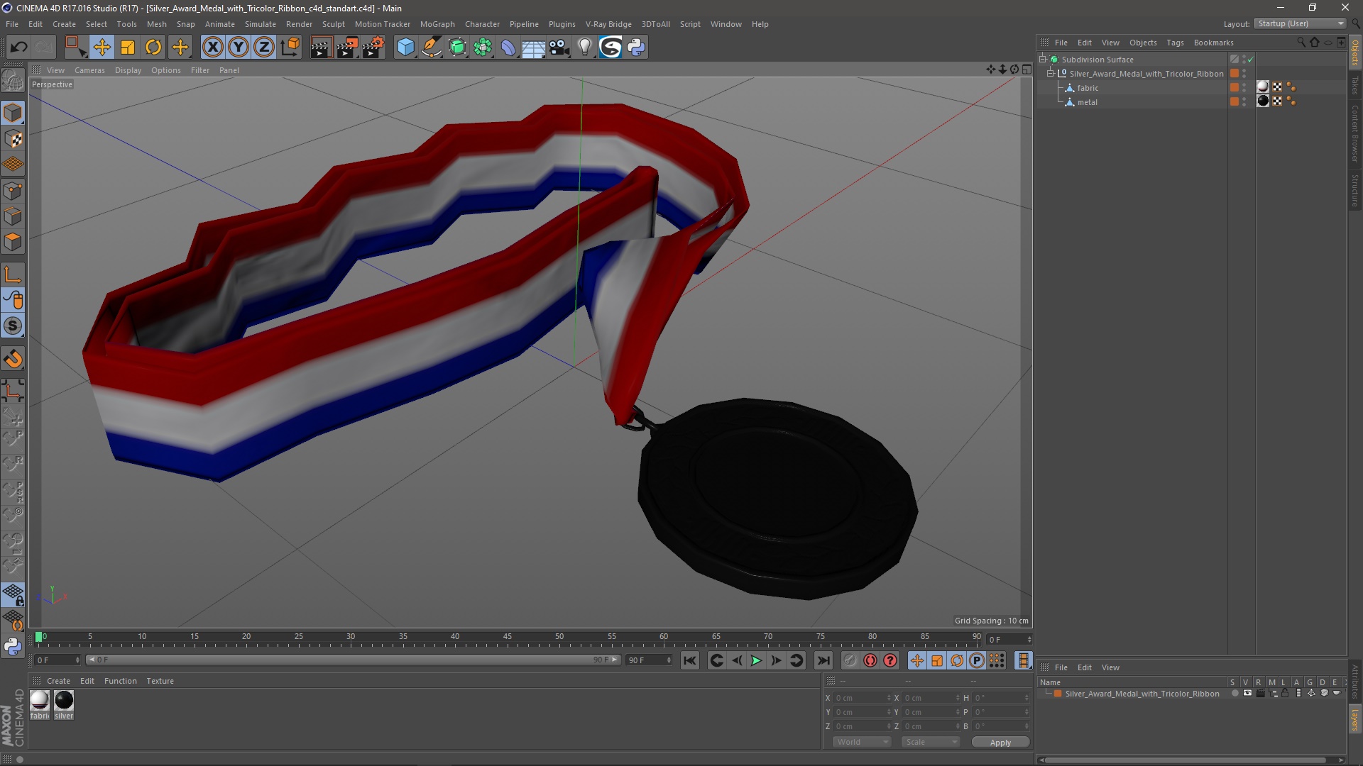 Silver Award Medal with Tricolor Ribbon 3D model
