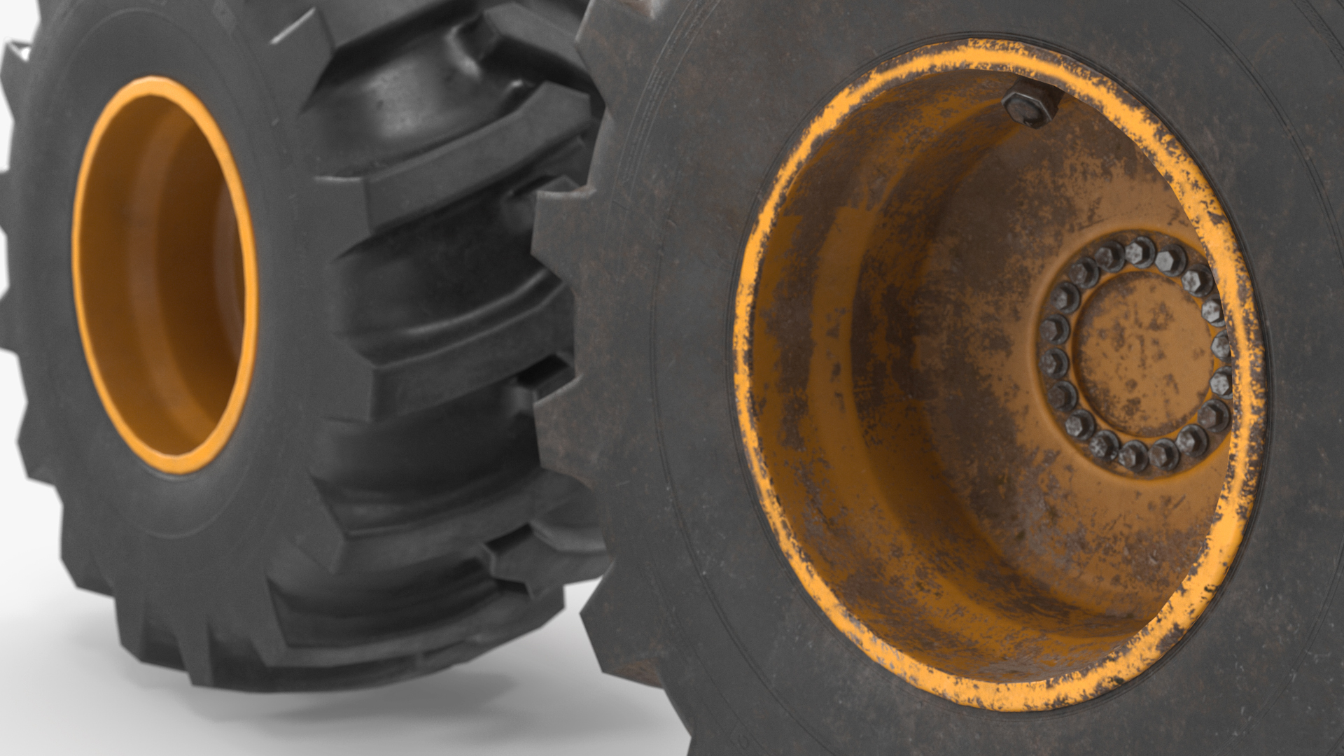 Heavy Machine Tire Wheel Set Clean and Dirt - view 5