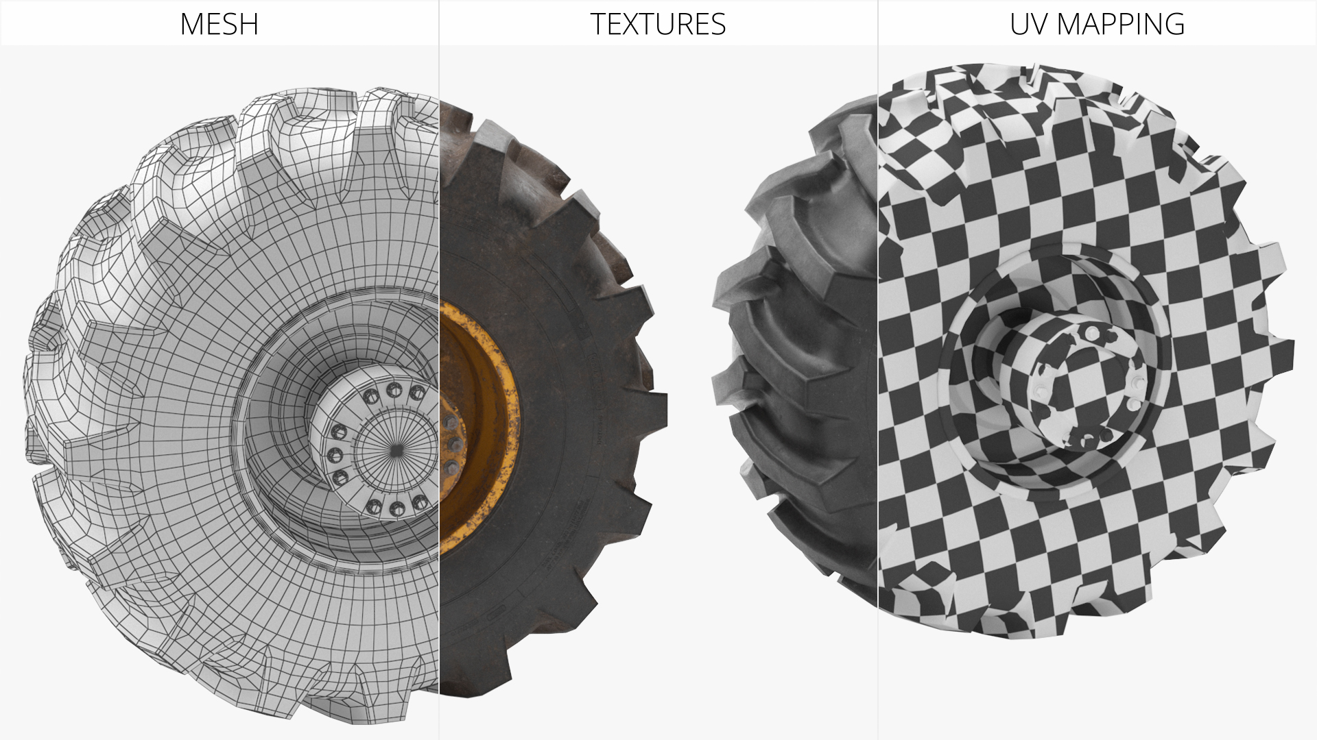 Heavy Machine Tire Wheel Set Clean and Dirt - view 8