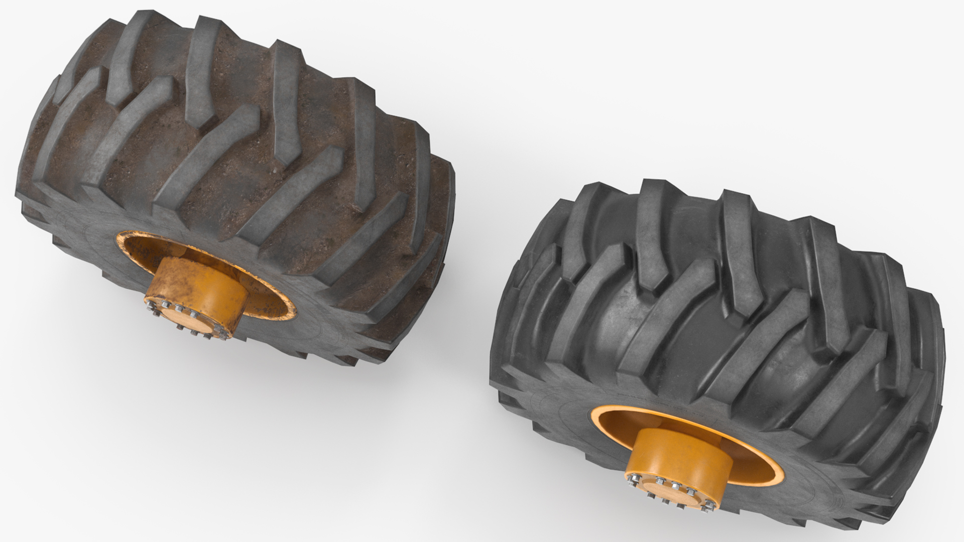Heavy Machine Tire Wheel Set Clean and Dirt - view 3