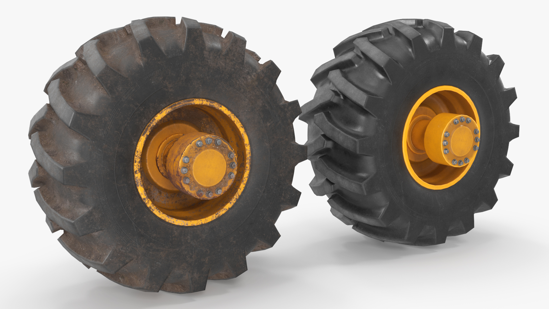 Heavy Machine Tire Wheel Set Clean and Dirt - view 2