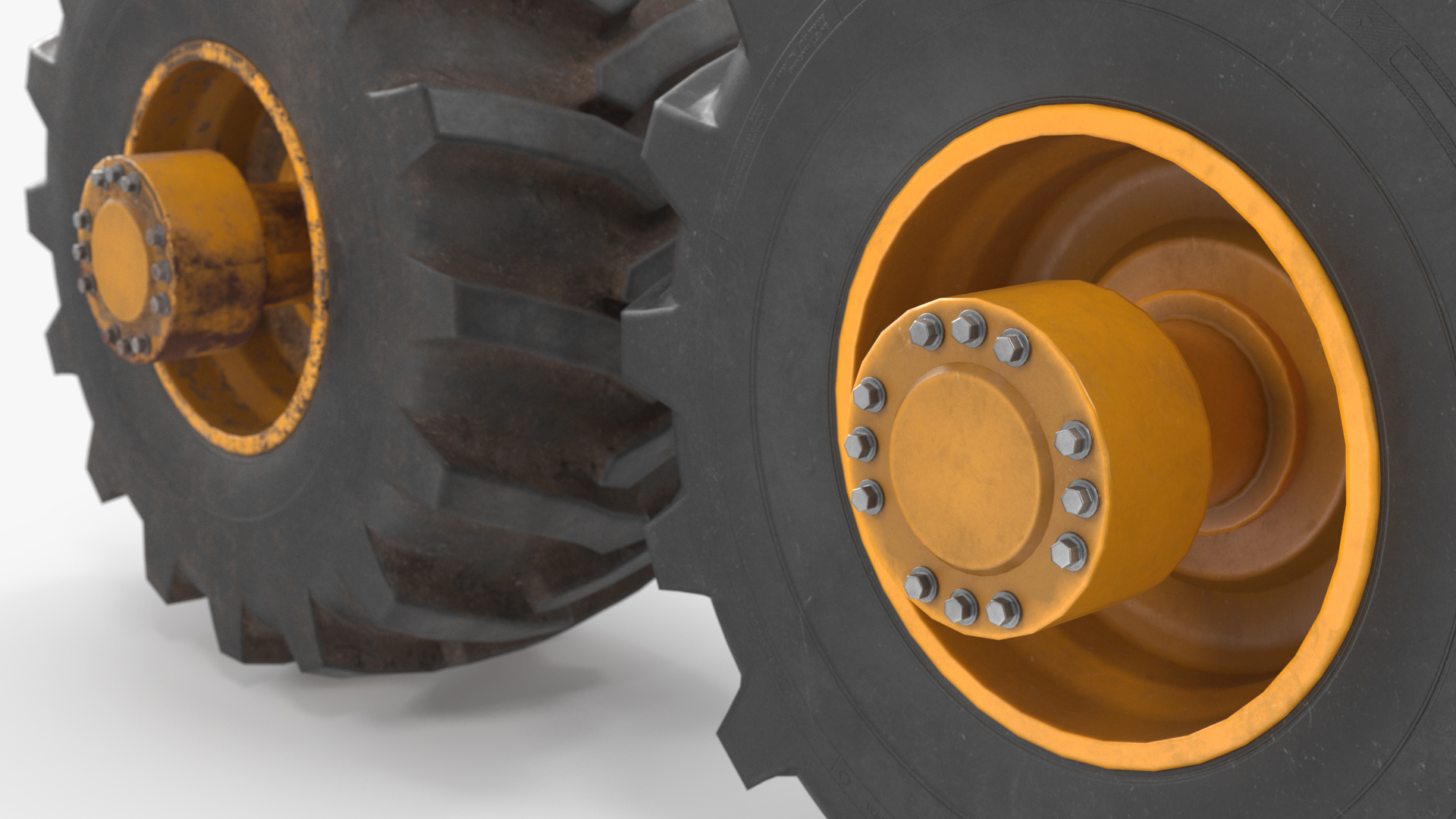 Heavy Machine Tire Wheel Set Clean and Dirt - view 4