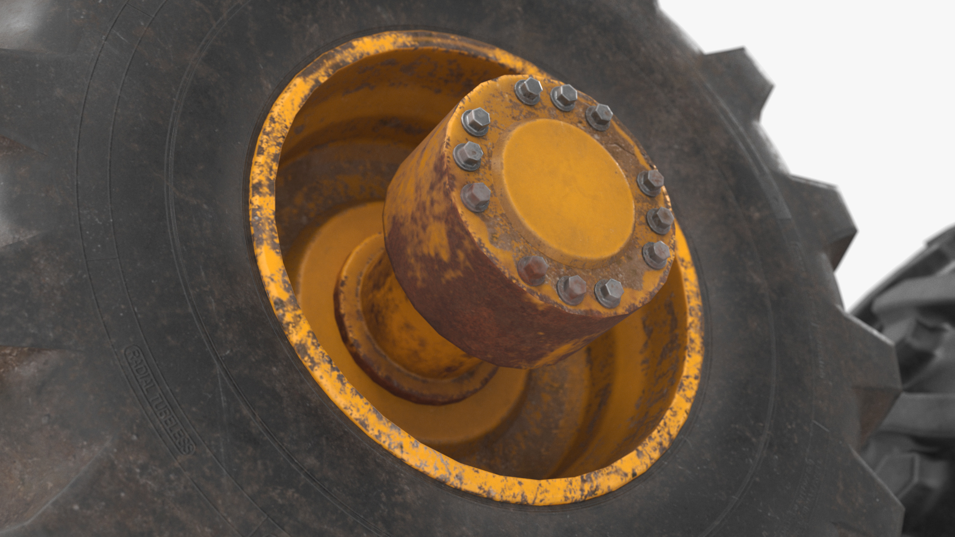 Heavy Machine Tire Wheel Set Clean and Dirt - view 6