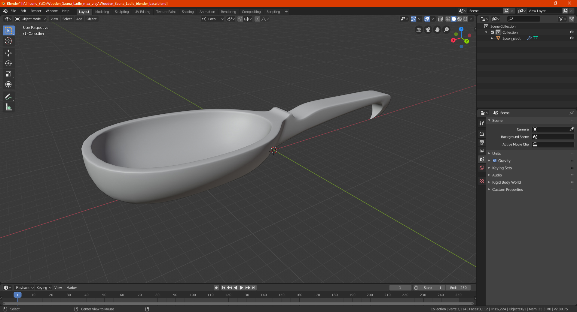 3D Wooden Sauna Ladle model