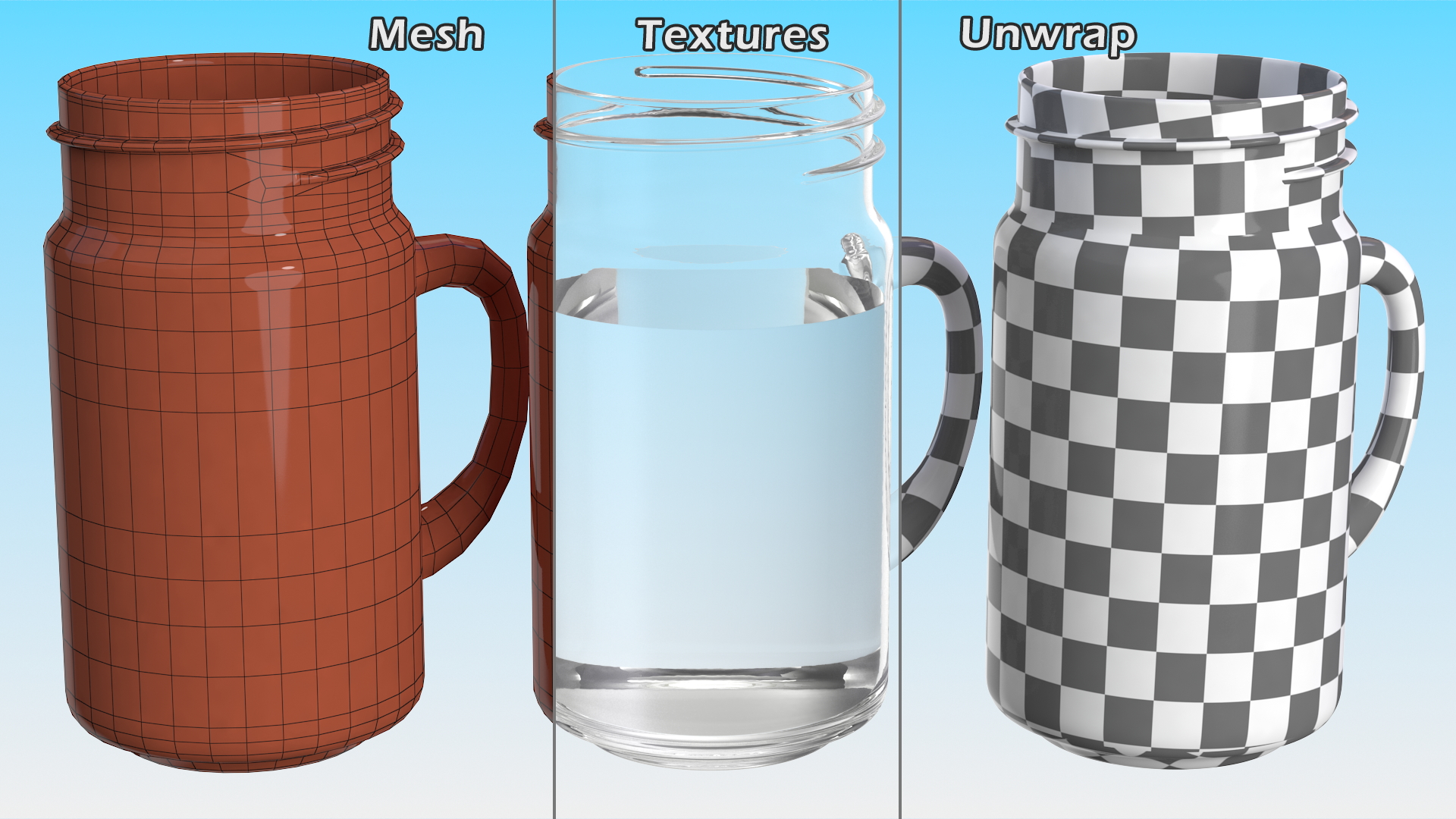 3D Mason Jar With Handle Full