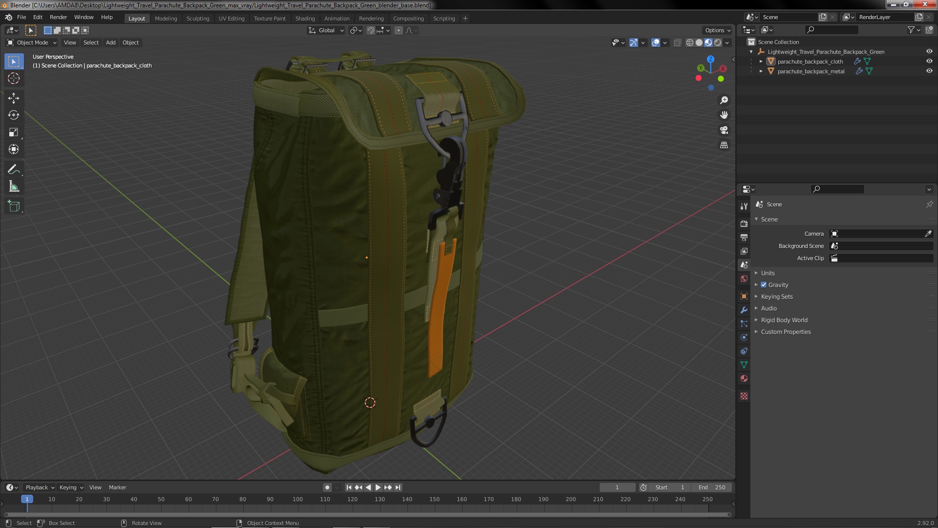 3D Lightweight Travel Parachute Backpack Green model