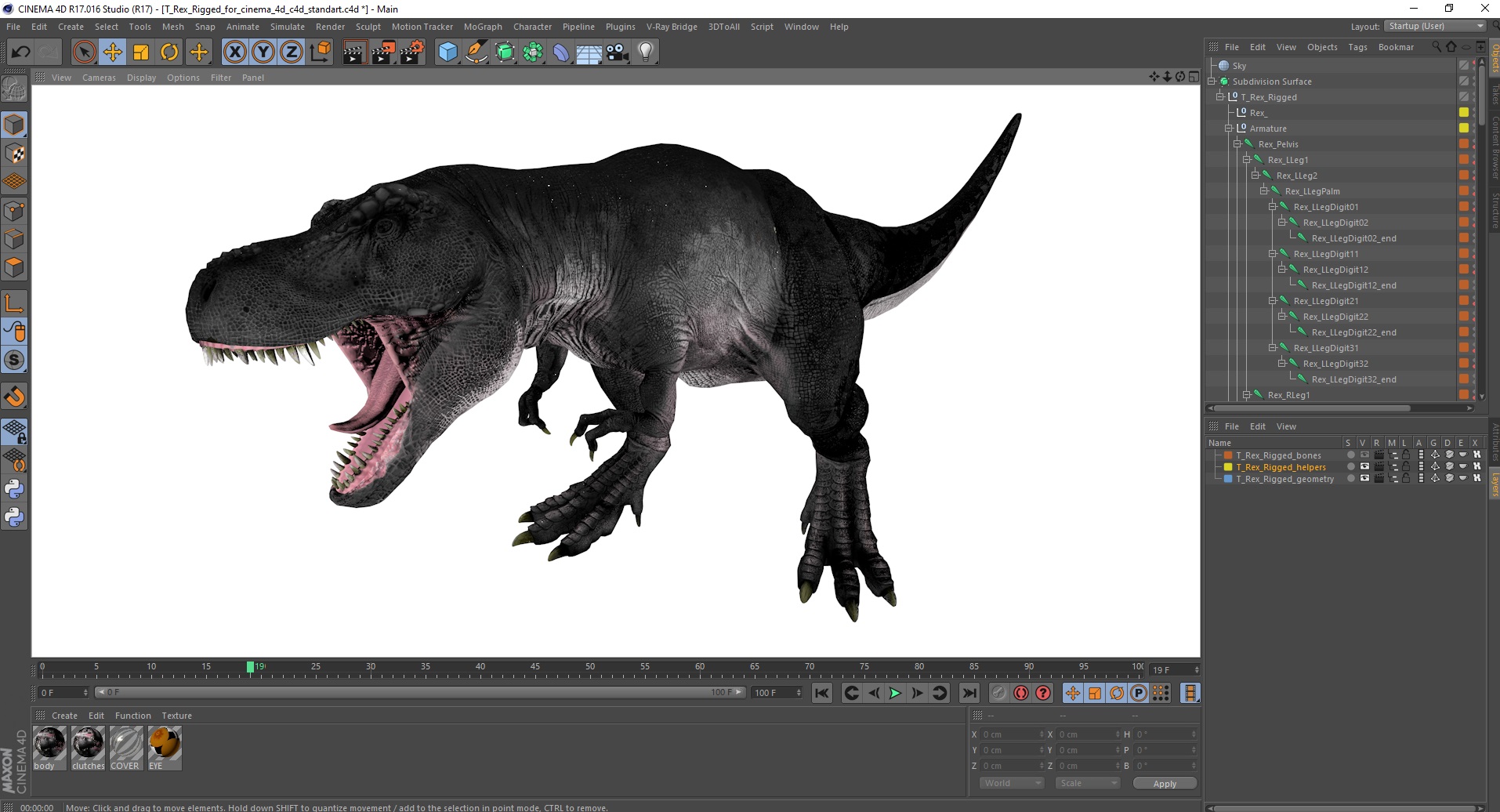3D T Rex Rigged for Cinema 4D