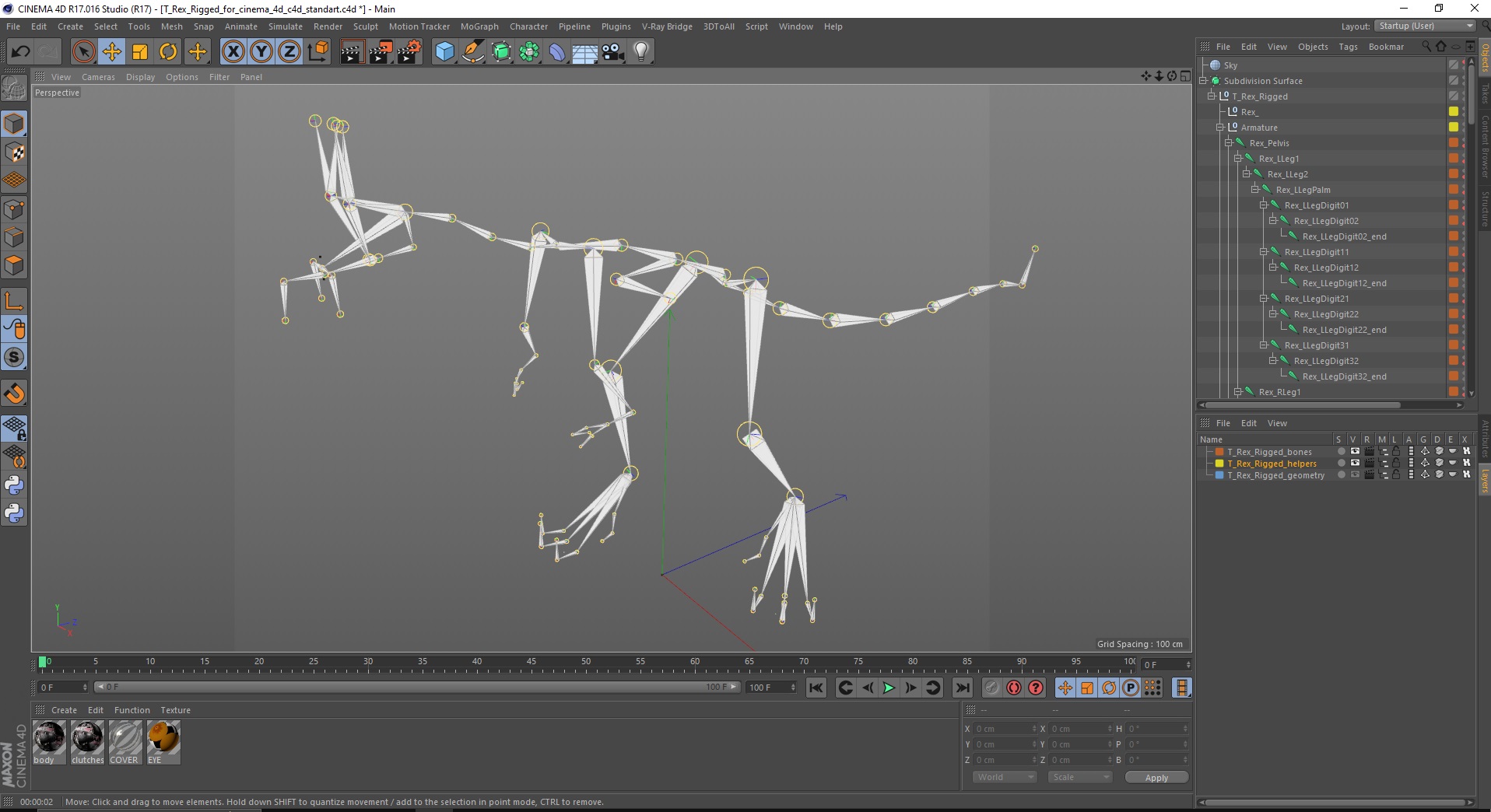 3D T Rex Rigged for Cinema 4D