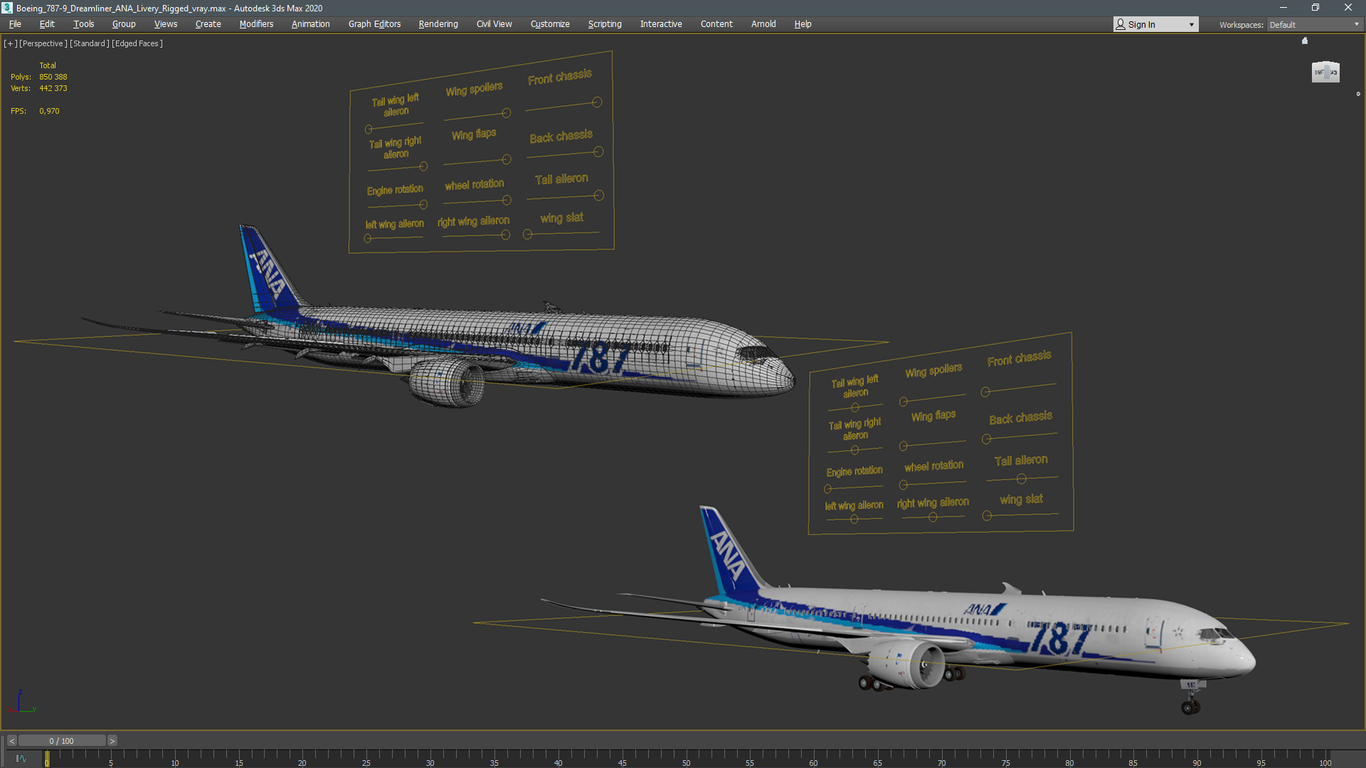 3D model Boeing 787-9 Dreamliner ANA Livery Rigged for Maya