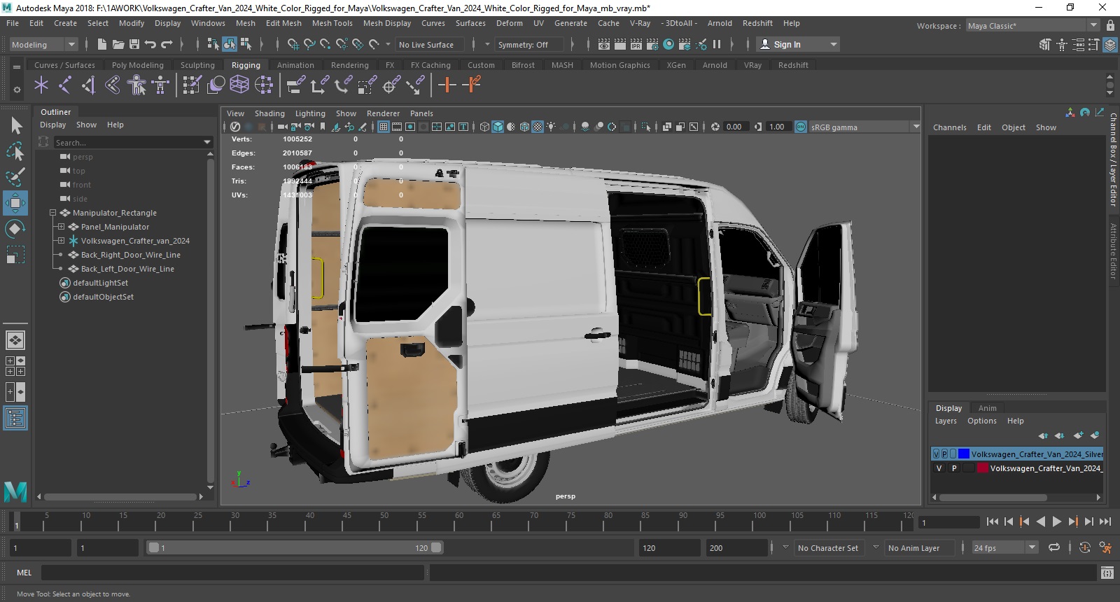 3D model Volkswagen Crafter Van 2024 White Color Rigged for Maya